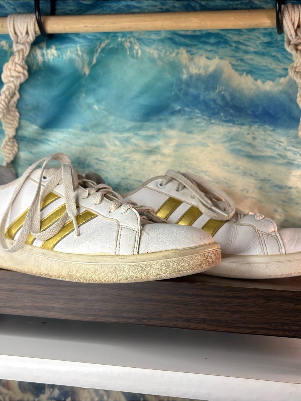 adidas White Sneakers with Gold Stripes - Women